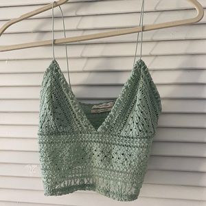 Urban Outfitters mint knit cut out crop top with stretchy straps